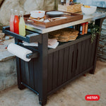 Keter Unity XL Portable Outdoor Table with Stainless Steel Top for Kitchen Prep and Outdoor Storage Cabinet for Grilling Accessories, Dark Grey