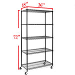 UltraDurable 5-Tier NSF Steel Wire Shelving, 48"W x 24"D x 76"H, Black | Heavy-duty commercial-grade solid steel wire storage rack featuring 800 pounds per shelf weight capacity
