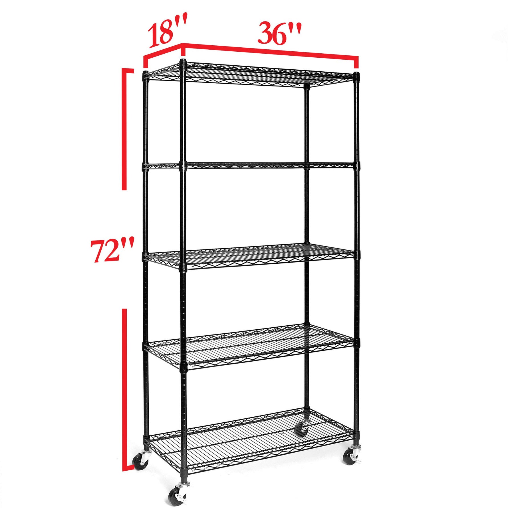 UltraDurable 5-Tier NSF Steel Wire Shelving, 48"W x 24"D x 76"H, Black | Heavy-duty commercial-grade solid steel wire storage rack featuring 800 pounds per shelf weight capacity