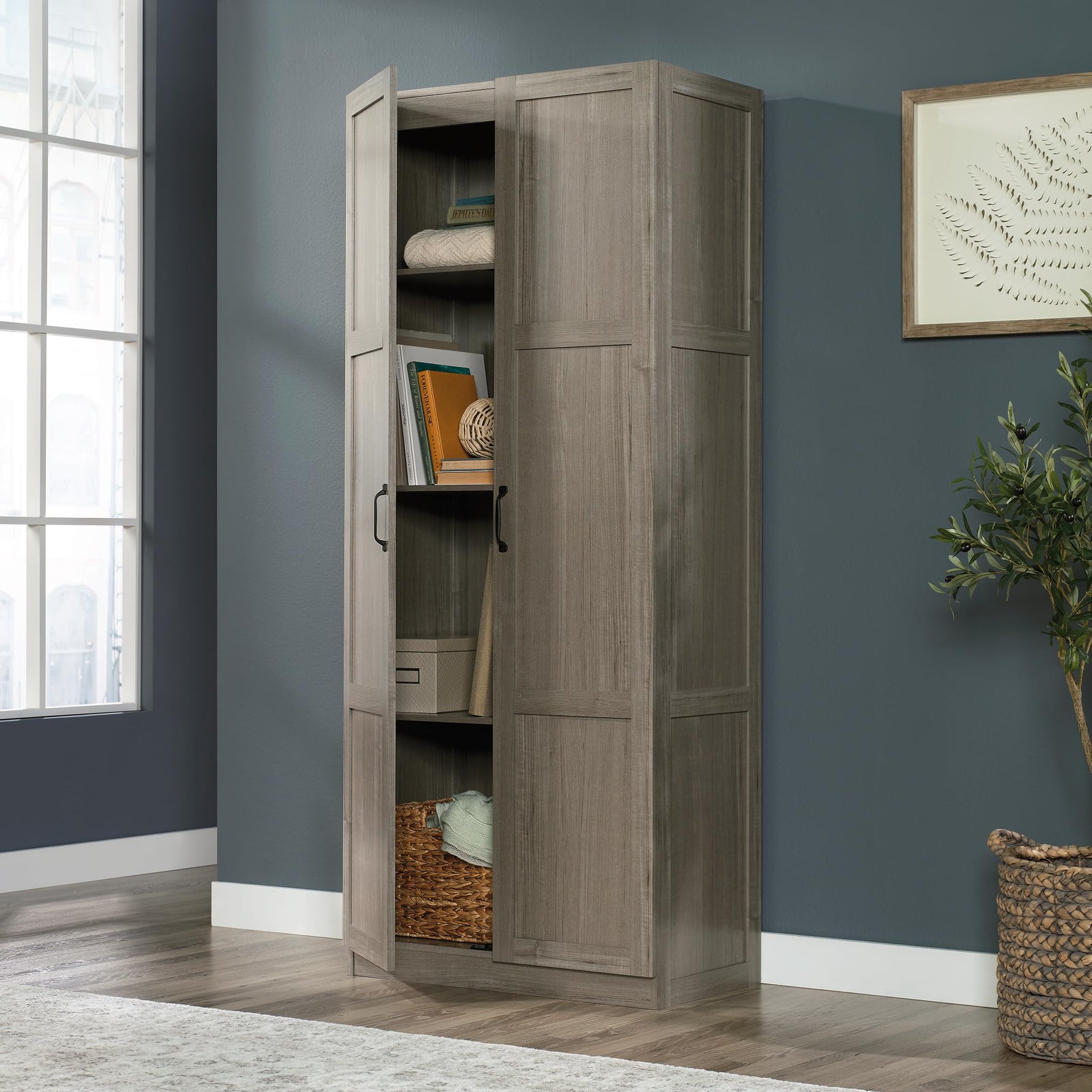 Sauder Select Storage Cabinet, Pantry Cabinet Kitchen Storage with Adjustable Shelves, Utility Room Storage Cabinet, in Reclaimed Pine