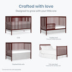 Dream On Me Synergy 5-in-1 Convertible Full-Size Baby Crib with Toddler, Day & Full Bed Conversion in White, GreenGuard Gold & BSA, 3 Mattress Heights, Sustainable Pinewood
