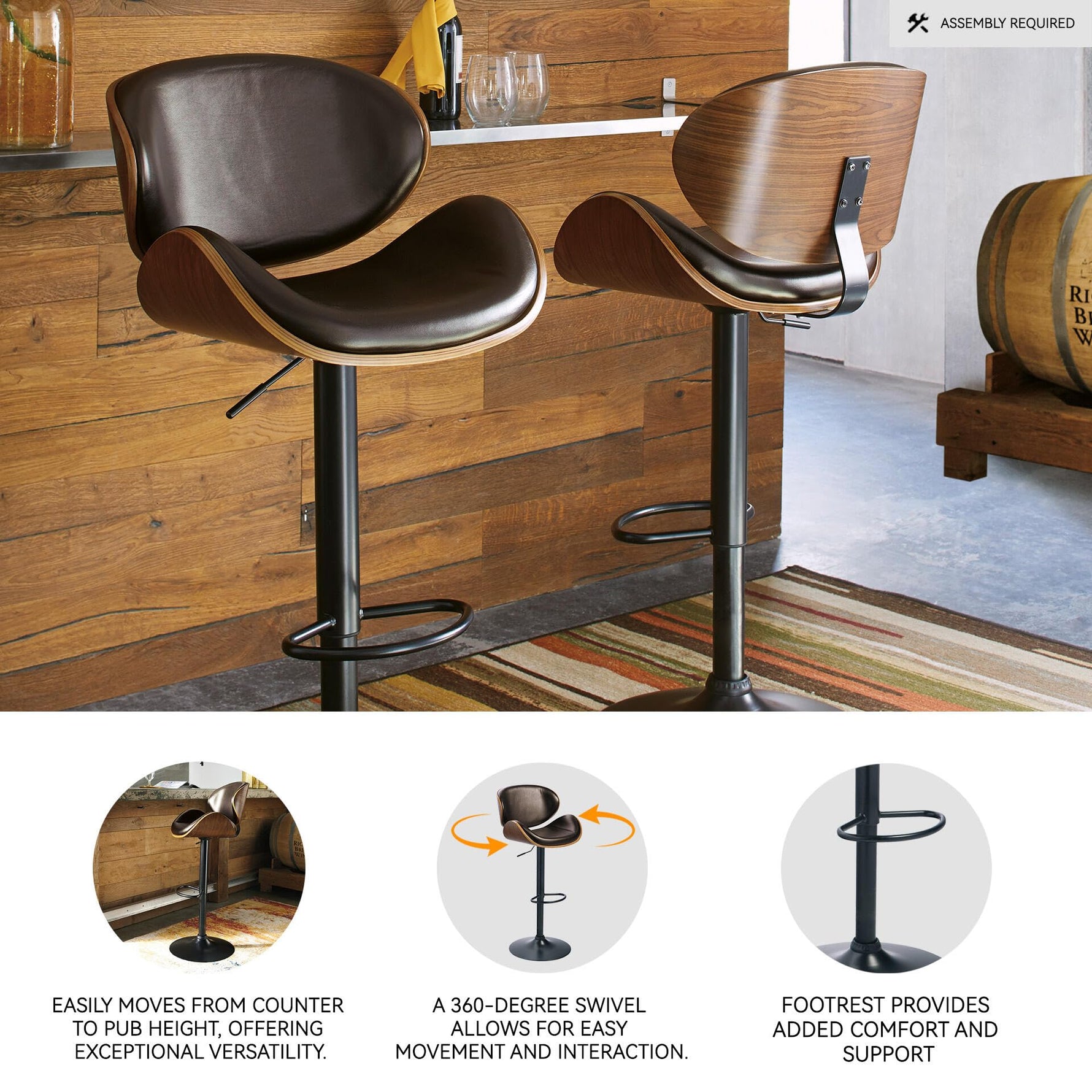 Signature Design by Ashley Centiar 24" Counter Height Modern Bucket Barstool, 2 Count, Black