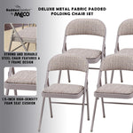 MECO 4-Pack Steel Frame Folding Dining & Event Chairs, Chicory Lace Motif Upholstery, Beige - Foldable Seating with Cushioned Seat and Padded Back for Kitchen, Parties or Game Tables