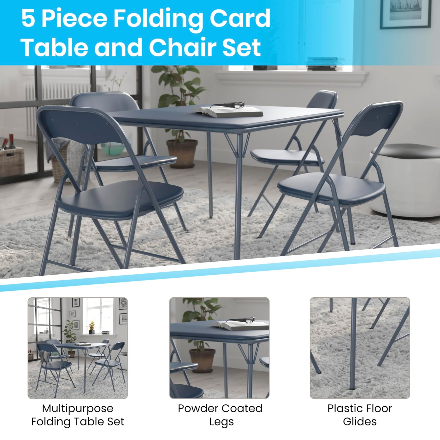 Flash Furniture Madelyn 33.5" Square Folding Multipurpose Card Table with Padded Vinyl Top, Portable Folding Game Table for 4 Players, Black
