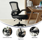 Flash Furniture Kelista Mid-Back Swivel Office Chair with Adjustable Seat Height, Ergonomic Mesh Desk Chair with Flip-Up Armrests, Black