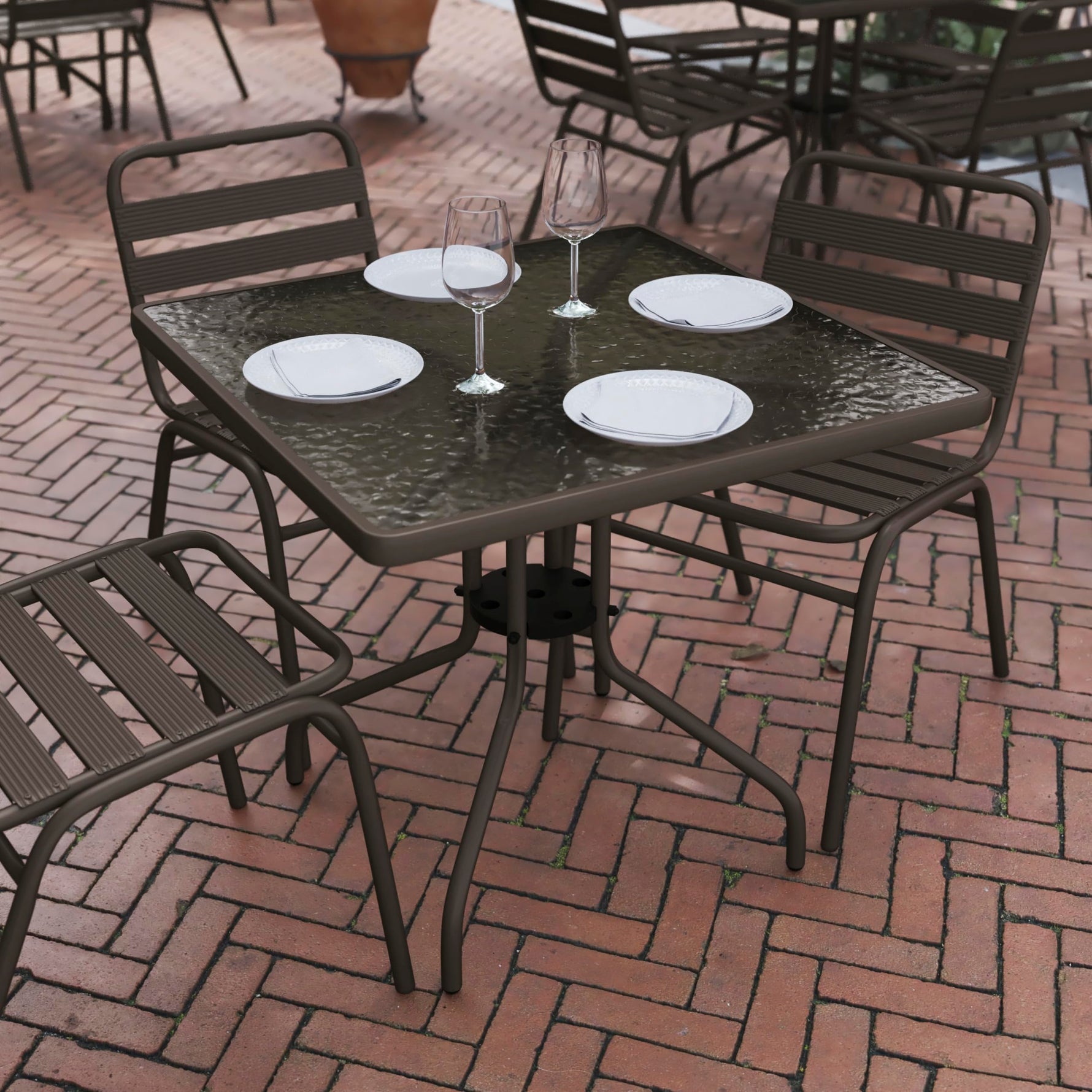 Flash Furniture Barker 23.5" Square Indoor/Outdoor Tempered Glass Patio Side Table, Outdoor Patio Table for Commercial or Residential Use, Clear/Black