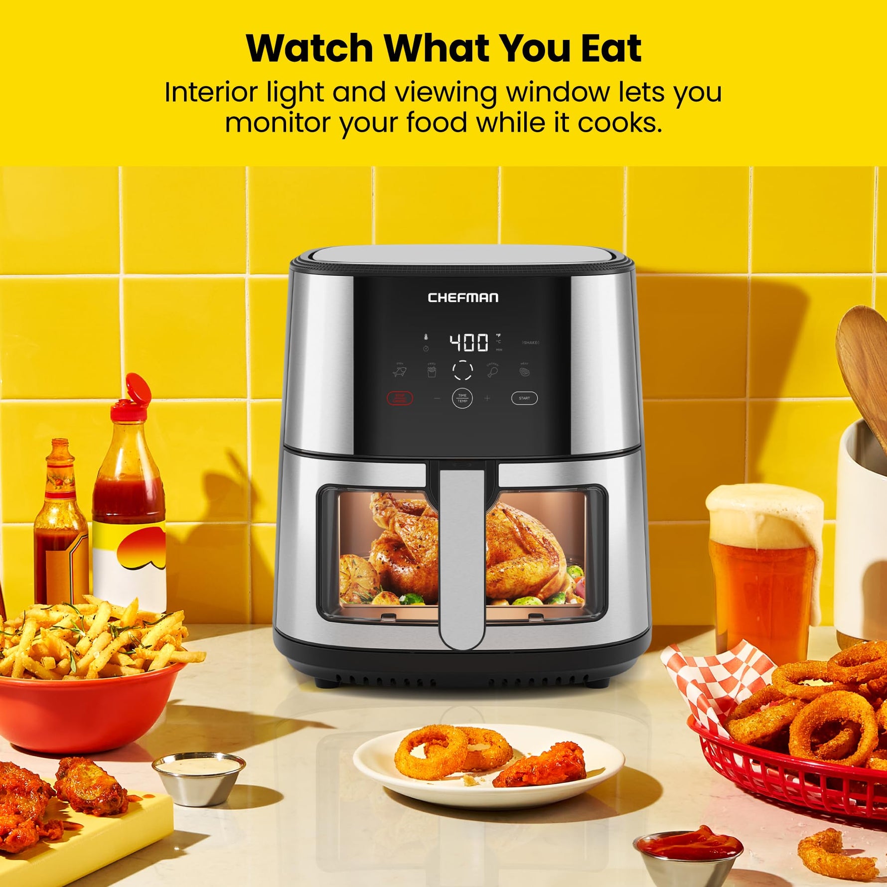 Chefman Air Fryer 8 Qt | TurboFry® 4-in-1 with 450°F Hi-Fry Option for Crispier Results | Bake, Dehydrate, Frozen | XL Nonstick Dishwasher-Safe Basket | Stainless Steel