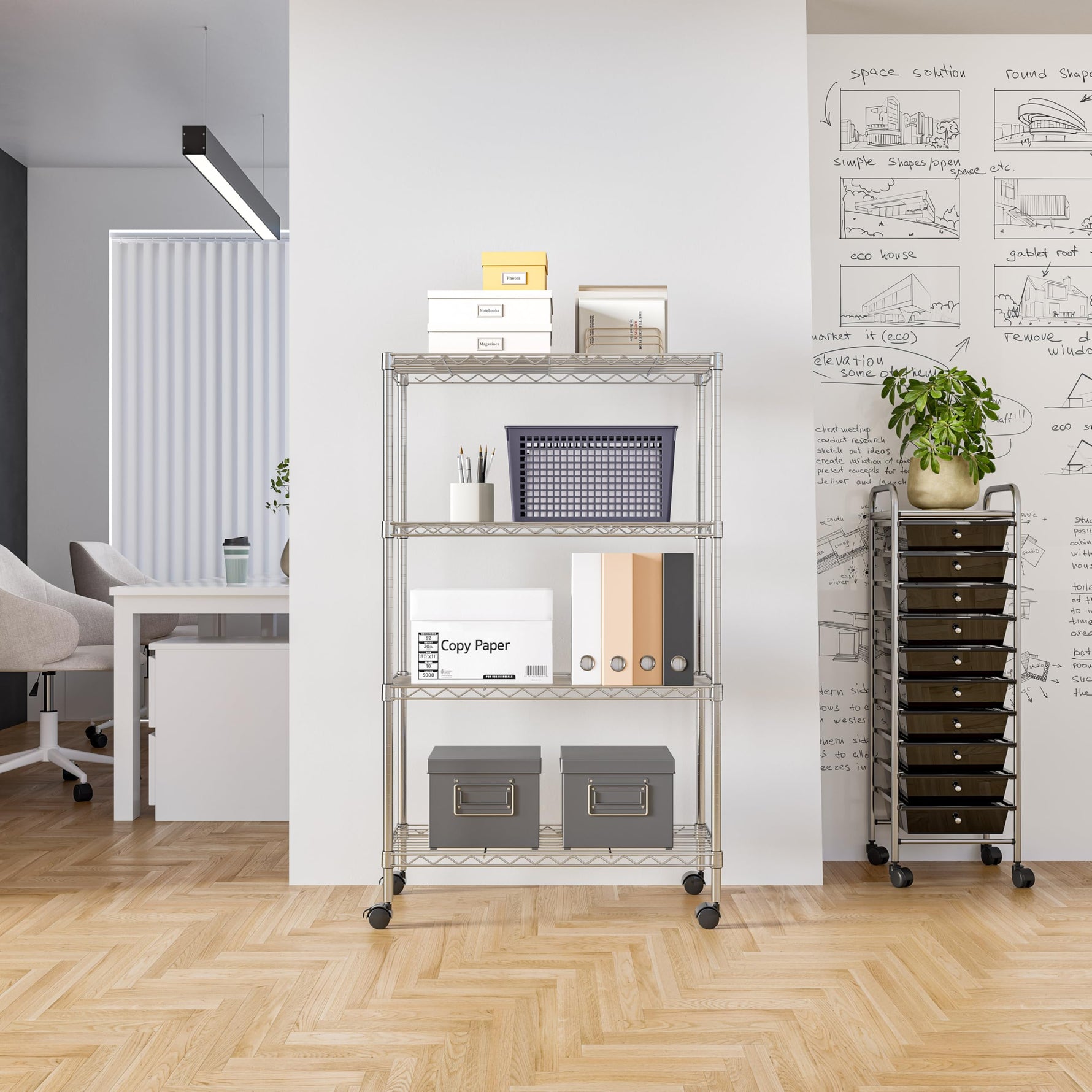5-Tier Steel Wire Shelving, 30"W x 14"D x 61.5"H | Durable solid steel wire storage rack with adjustable shelves featuring 300 pounds per shelf weight capacity for home use
