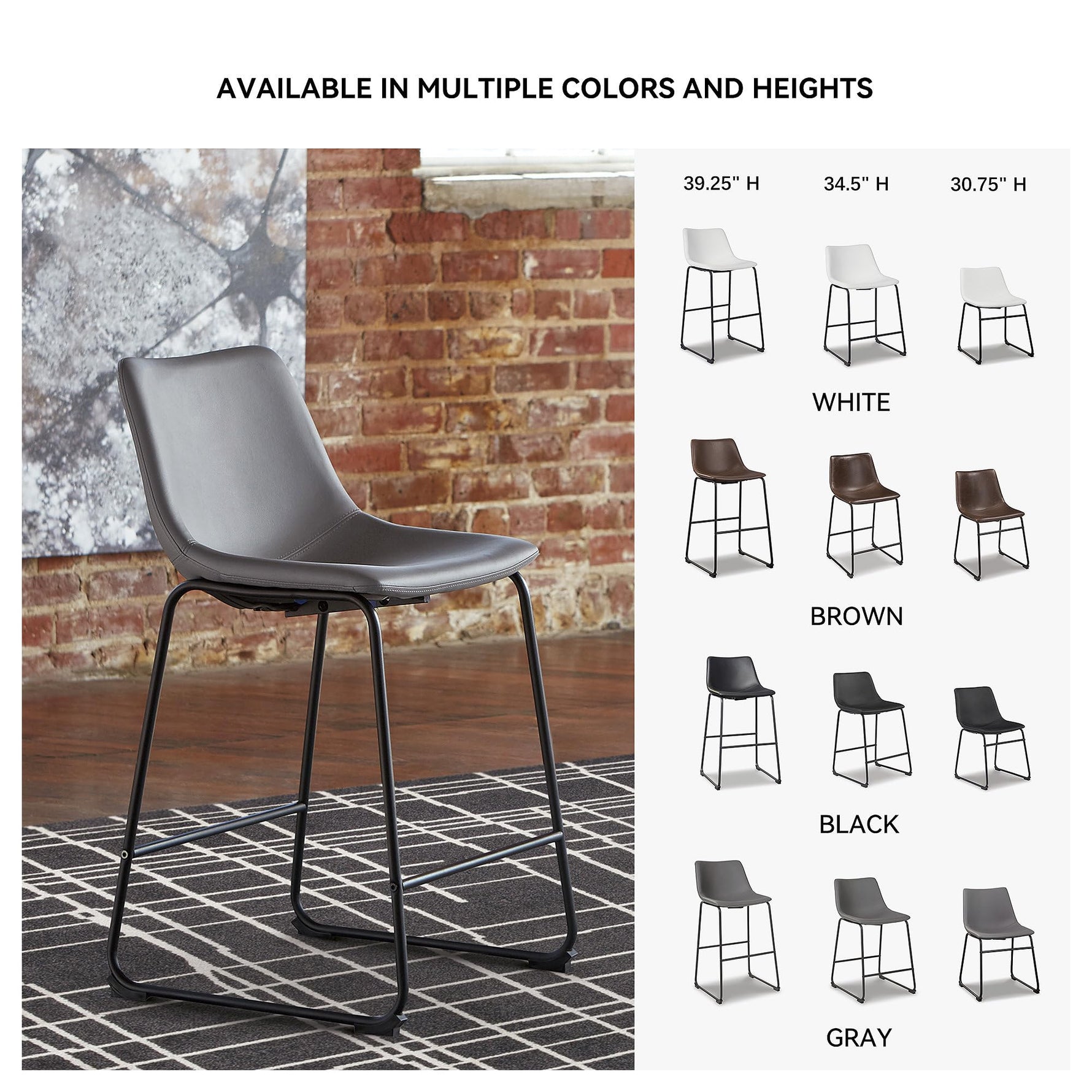Signature Design by Ashley Centiar 24" Counter Height Modern Bucket Barstool, 2 Count, Black