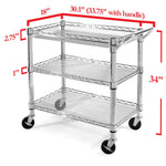 Seville Classics UltraDurable NSF Commercial Heavy Duty Metal Rolling Utility Cart, w/ Steel Shelves, Handle Bar for Restaurant, Garage, Warehouse, Kitchen, Office, Top Shelf (36"W x 18"D)