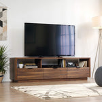 Sauder Harvey Park Modern TV Stand Media Console Credenza with Drawers and Storage Shelves, in Raven Oak