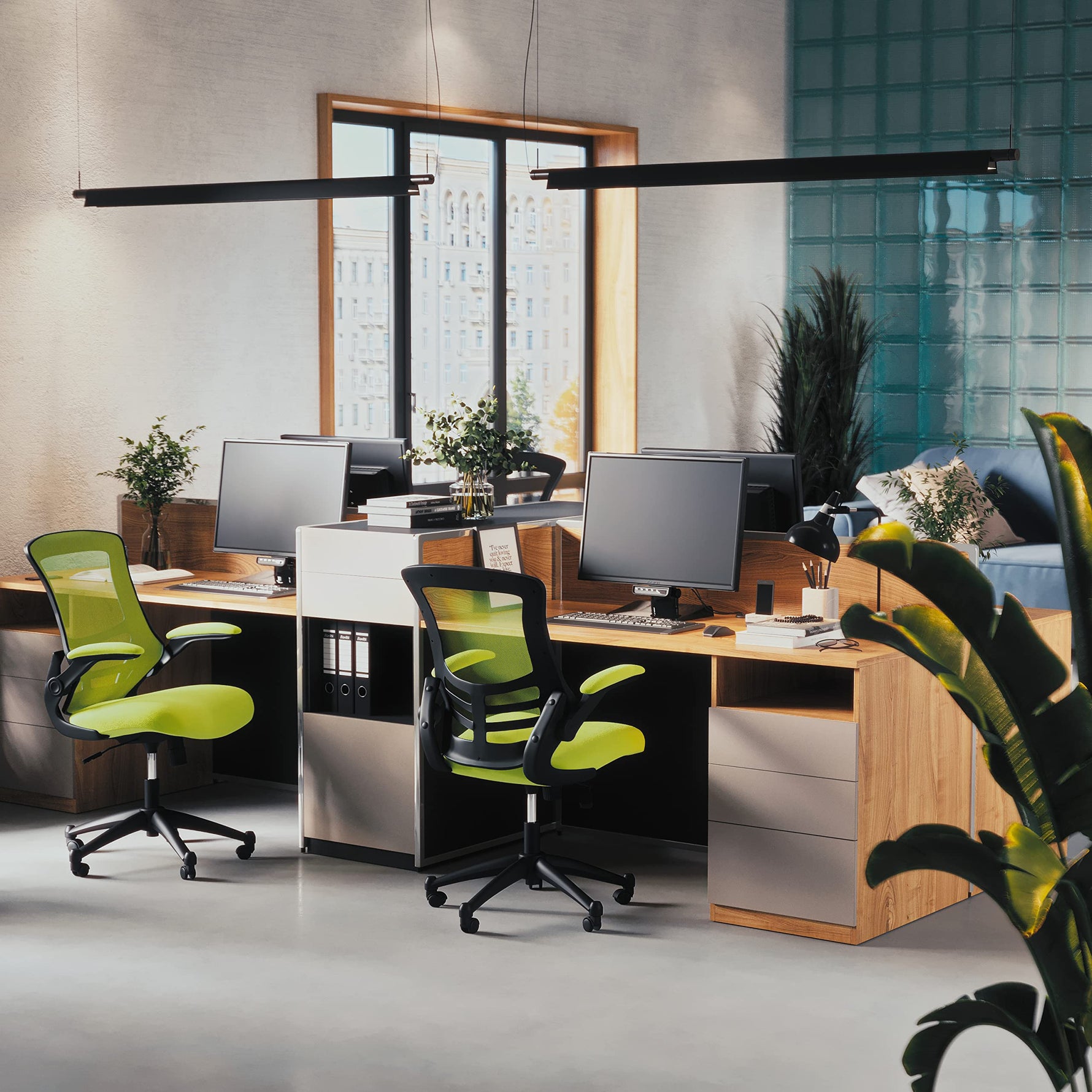 Flash Furniture Kelista Mid-Back Swivel Office Chair with Adjustable Seat Height, Ergonomic Mesh Desk Chair with Flip-Up Armrests, Black