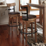 Signature Design by Ashley Valebeck Upholstered Swivel Stool, Cushioned Seat, Woven Fabric Upholstery, Wood, 24" H, Brown & Black
