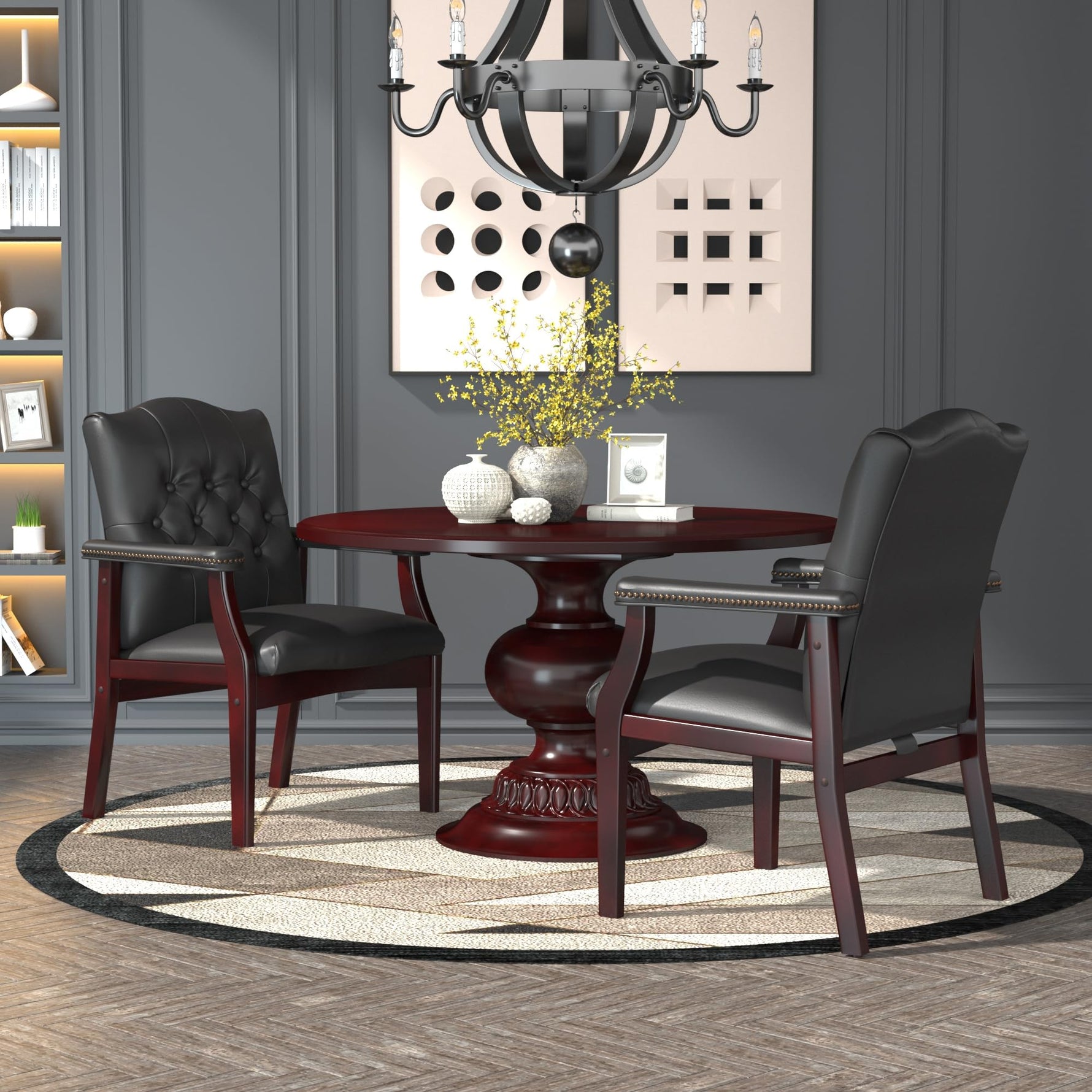 Boss Office Products Traditional Caressoft Vinyl Guest Chair with Mahogany Finish Wood Base, Black