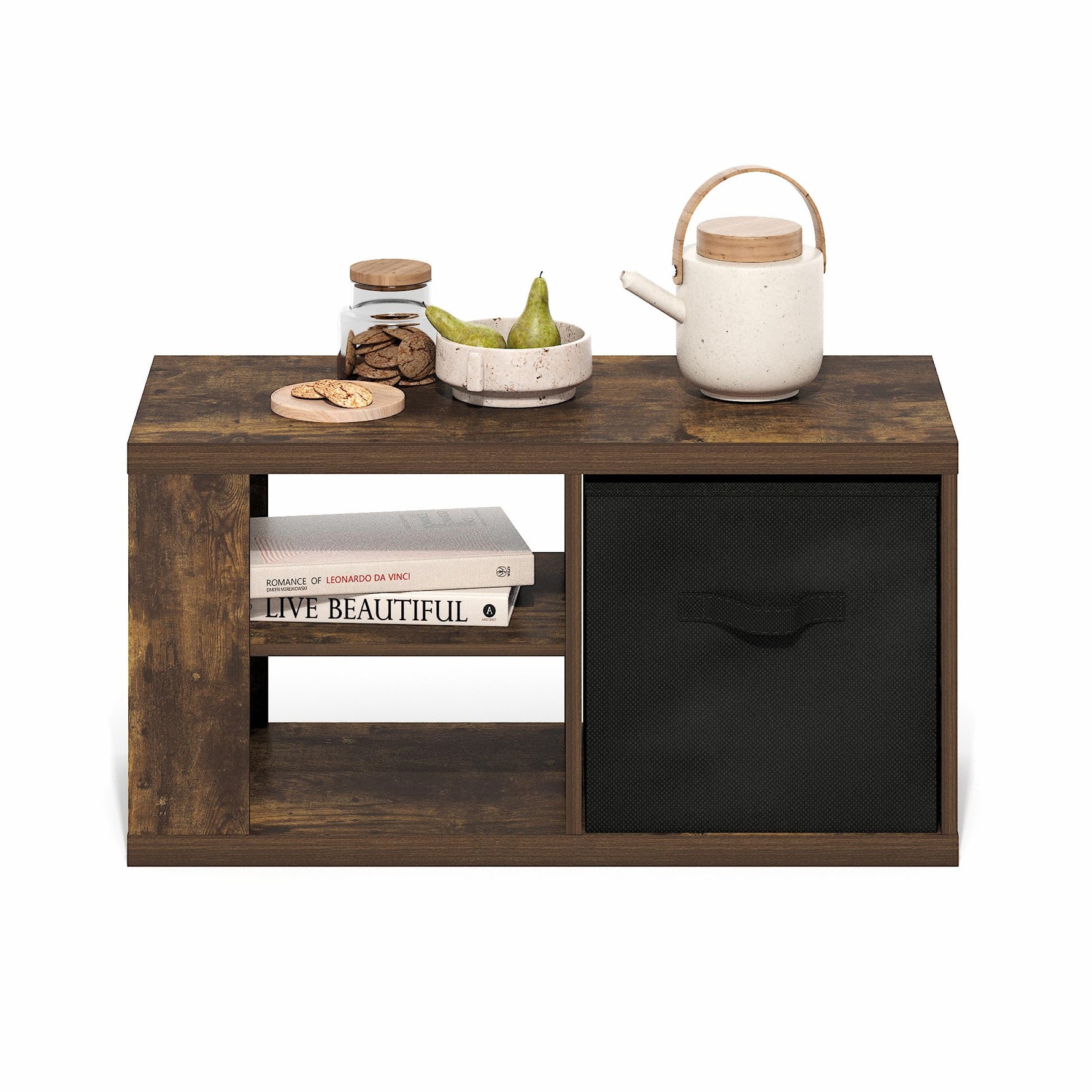 Furinno CLASSIC Coffee Table, Modern Rectangle Coffee Table with 1.8" Triple Thick Tabletop, Side Table, Toolless Assembly, for Living Room, Home Office, Black
