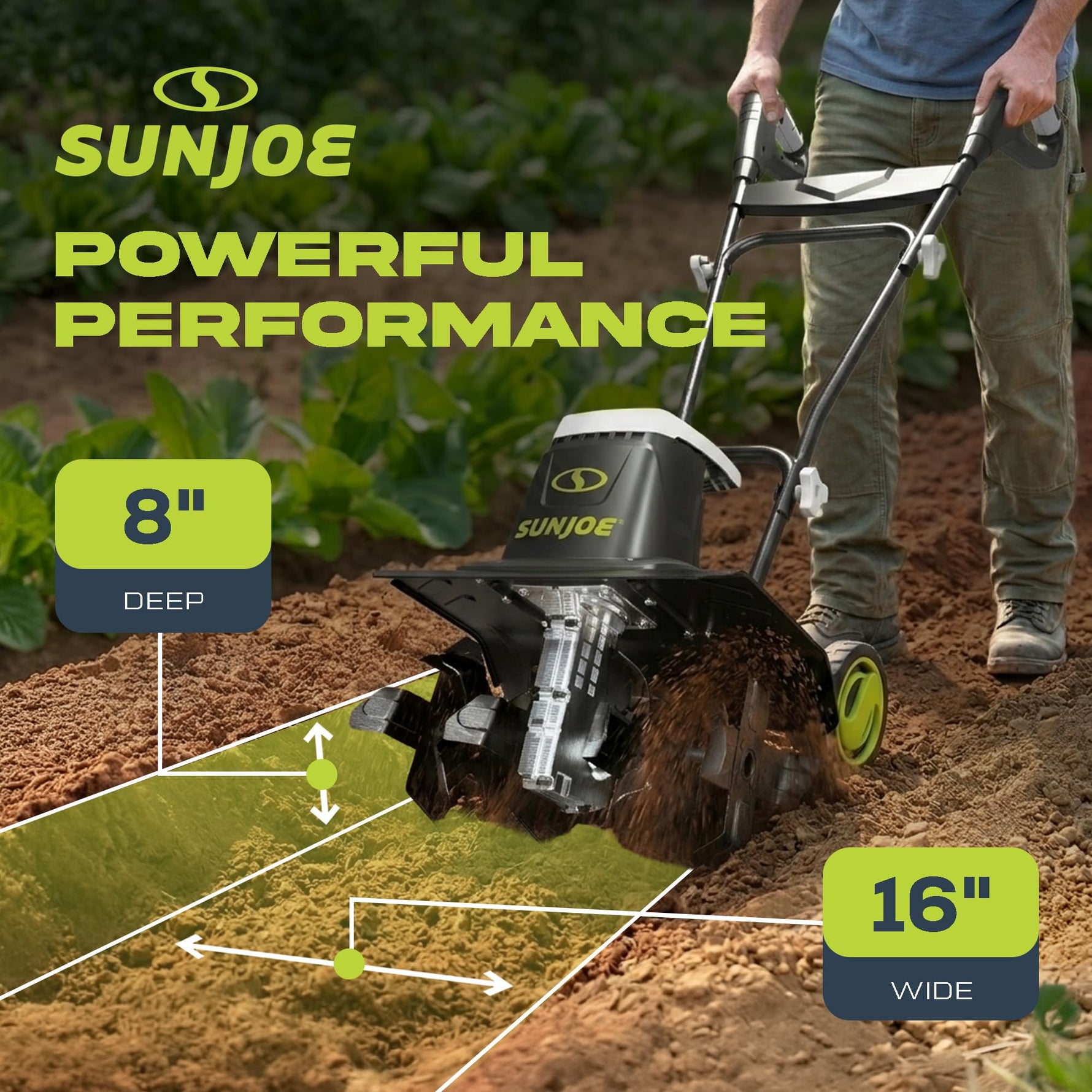 Sun Joe Corded Electric Garden Tiller & Cultivator with Steel Tines, 16 Inch, 12-Amp Motor - Heavy-Duty Tilling Machine for Lawn, Yard, and Gardening Care, TJ603E