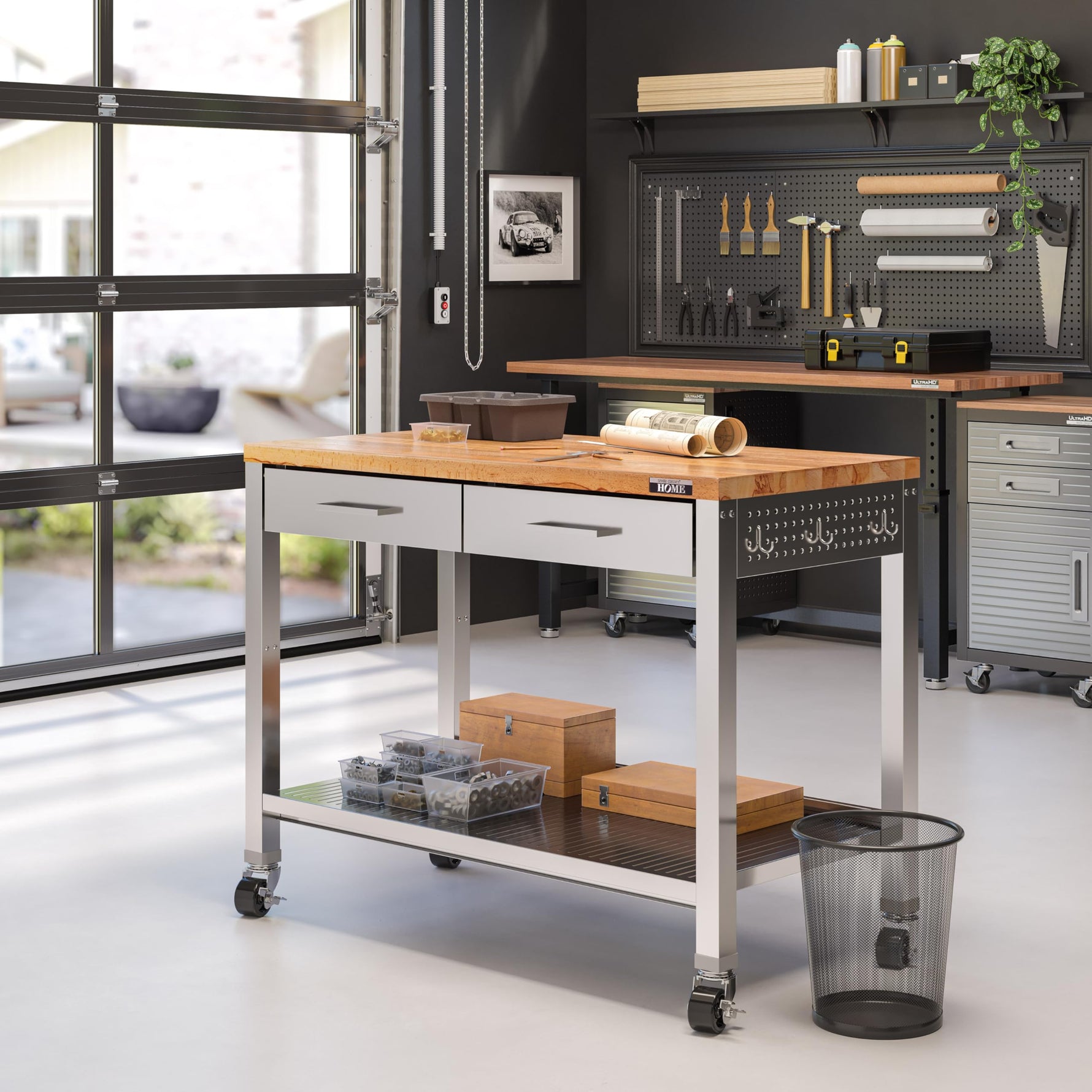 Seville Classics Commercial Work Table Island Utility Cart Prep Station, for Restaurant, Kitchen, Warehouse, Garage, Hotel, Home, Stainless-Steel Top NSF , 49" W x 24" D | Heavy-duty durable workstation supports 1,000 lb with adjustable wire shelf, is ver