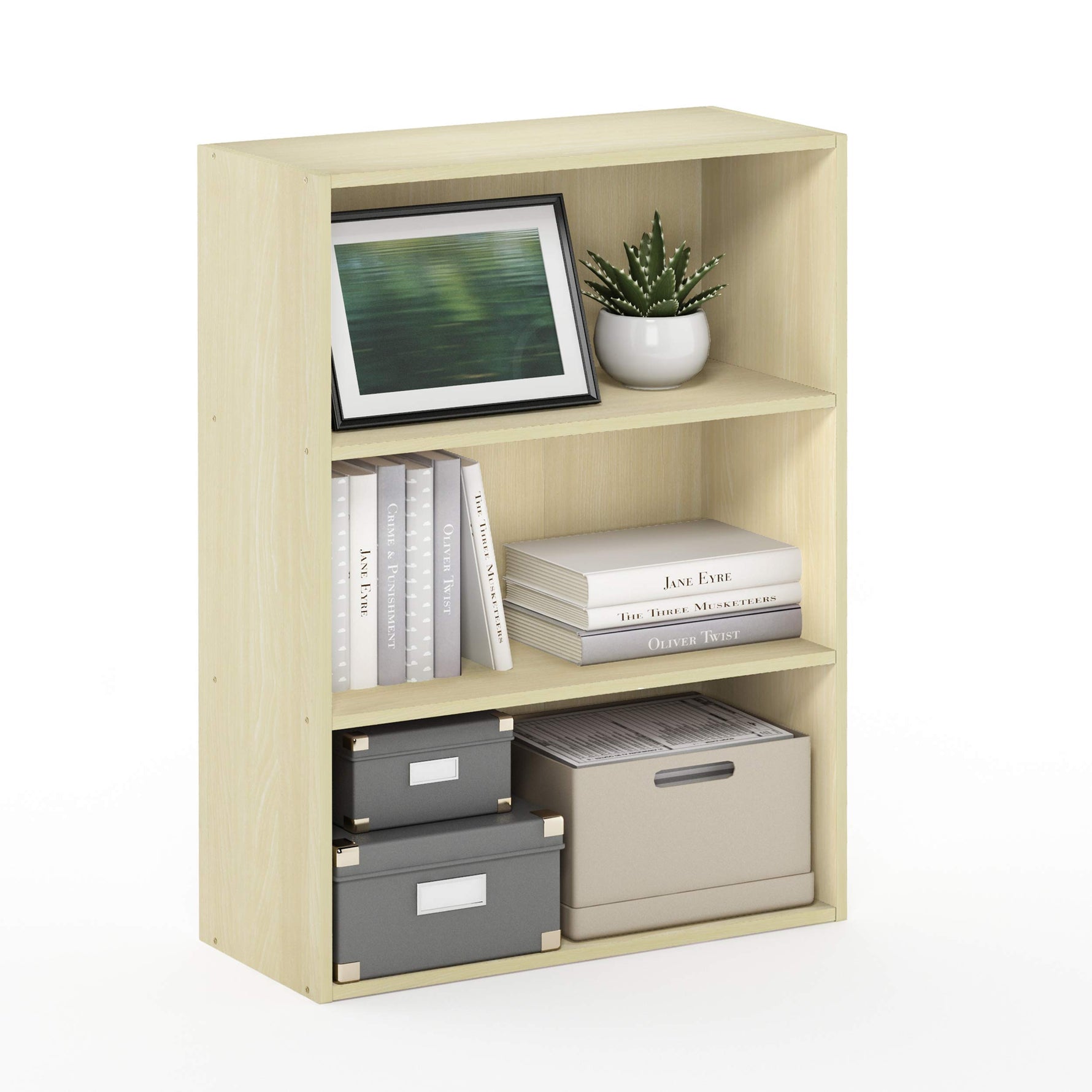 Furinno PASIR Book Shelf, 3-Tier Bookshelf, Storage Shelves Bookcase, 9.7 x 23.7 x 31.5, for Living Room, Bedroom, Home Office, Plain White