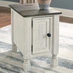 Signature Design by Ashley Havalance Casual Chair Side End Table, Dual USB Charging Port, Fixed Shelf, Pine Wood, 16" W x 24.25" D x 22.88" H, White & Gray