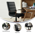 Flash Furniture Whitney Mid-Back Swivel LeatherSoft Desk Chair with Wheels, Padded Seat and Armrests, Adjustable Height Padded Office Chair, Black