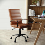 Flash Furniture Whitney Mid-Back Swivel LeatherSoft Desk Chair with Wheels, Padded Seat and Armrests, Adjustable Height Padded Office Chair, Black