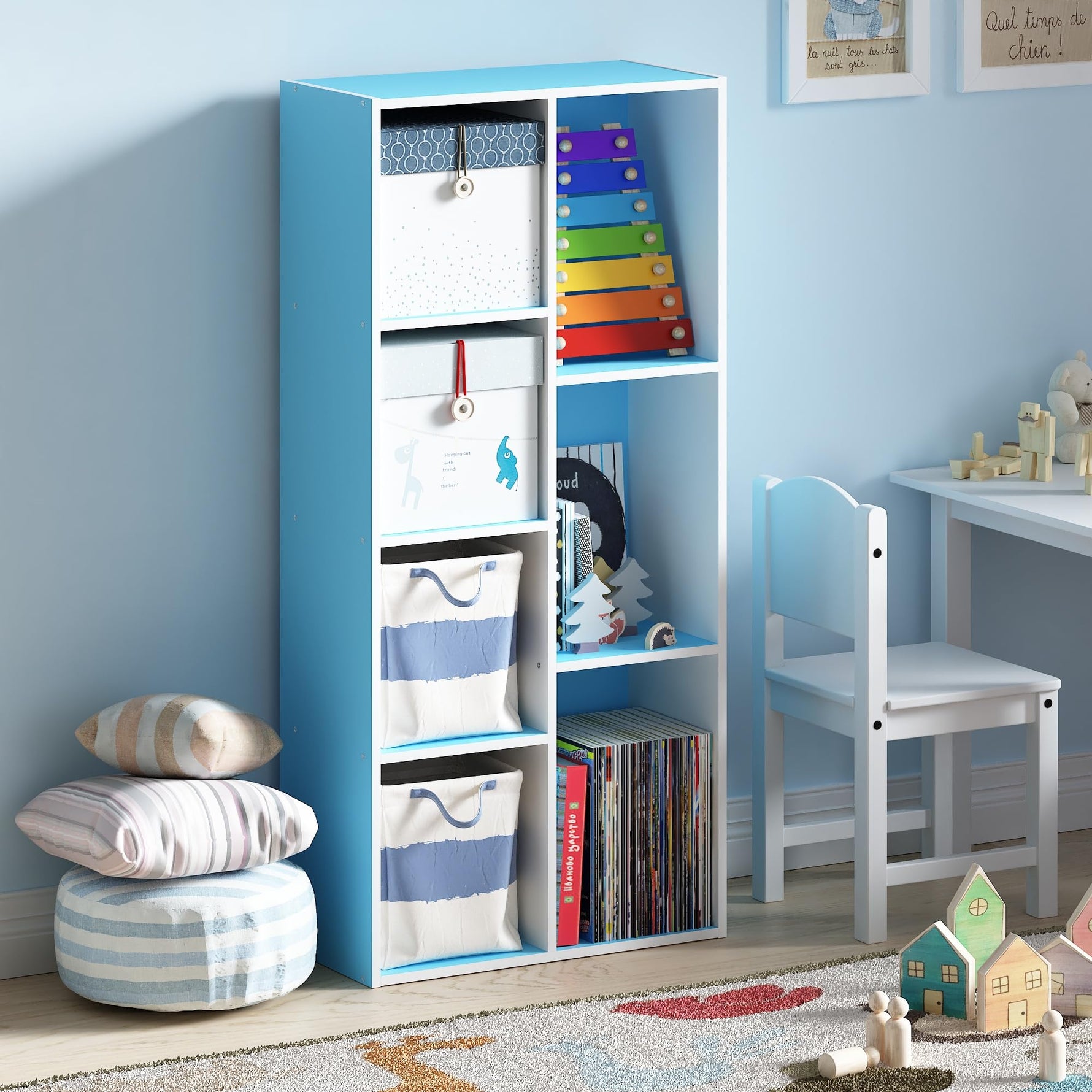 Furinno LUDER Book Shelf, 5-Cube Bookshelf, Reversible Bookcase, 9.4 x 19.5 x 31.5, Easy Assembly, for Living Room, Bedroom, Home Office, White