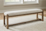 Signature Design by Ashley Cabalynn Farmhouse Upholstered Dining Bench, Foam Cushion, Hardwood Solids, 63.5" W x 16.5" D x 19.75" H, Beige & Light Brown
