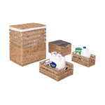 Seville Classics Premium Natural Handwoven Portable Laundry Bin Basket with Carrying Handles, Household Storage for Clothes, Linens, Sheets, Natural Water Hyacinth and Gray Rope, 3 Piece Set
