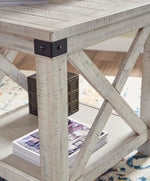 Signature Design by Ashley Aldwin Casual Farmhouse Rectangular End Table with Crossbuck Details, Metal Bracket Accents, Wood, 25" High, Weathered Gray