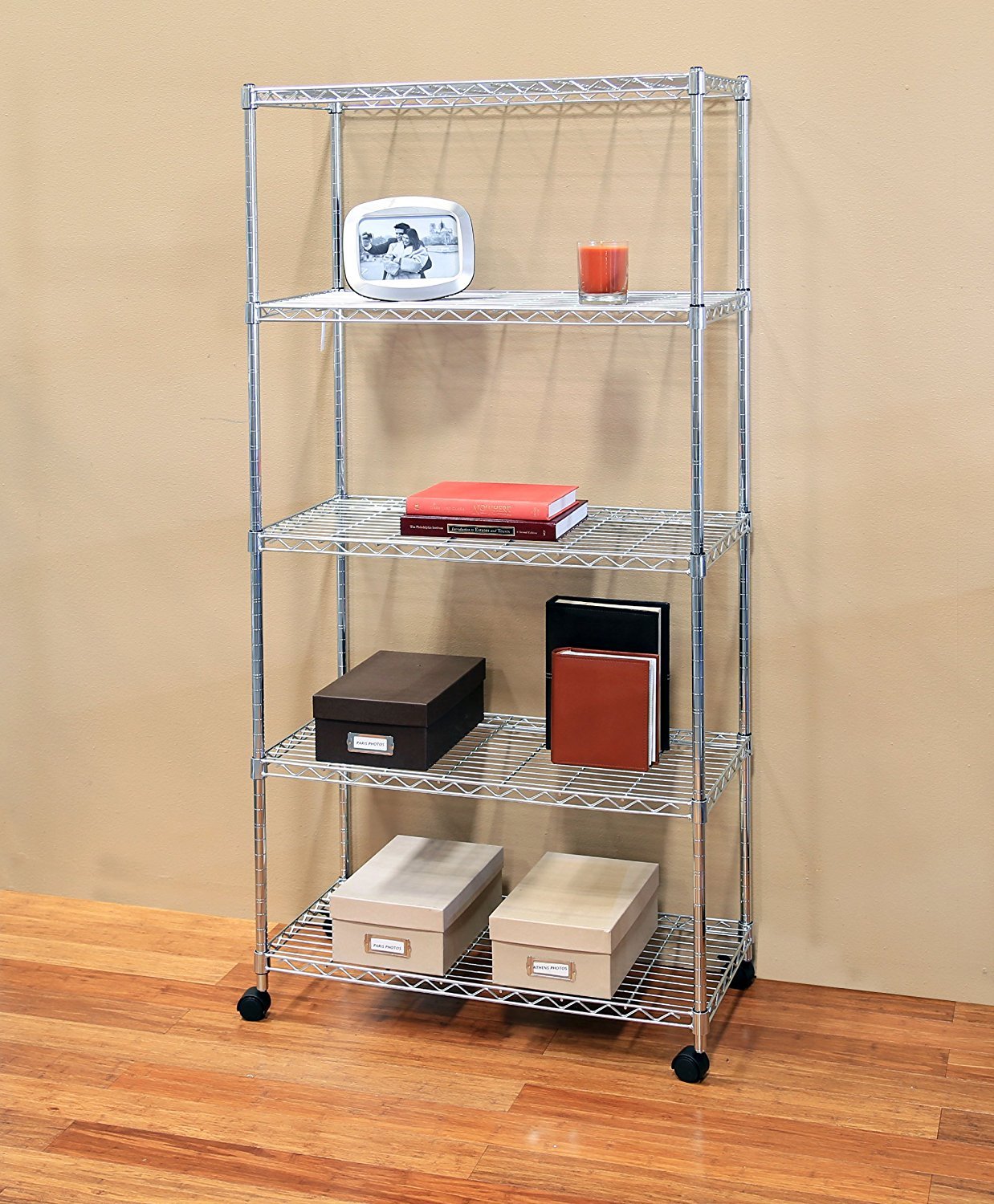 5-Tier Steel Wire Shelving, 30"W x 14"D x 61.5"H | Durable solid steel wire storage rack with adjustable shelves featuring 300 pounds per shelf weight capacity for home use