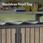 Keter Unity XL Portable Outdoor Table with Stainless Steel Top for Kitchen Prep and Outdoor Storage Cabinet for Grilling Accessories, Dark Grey