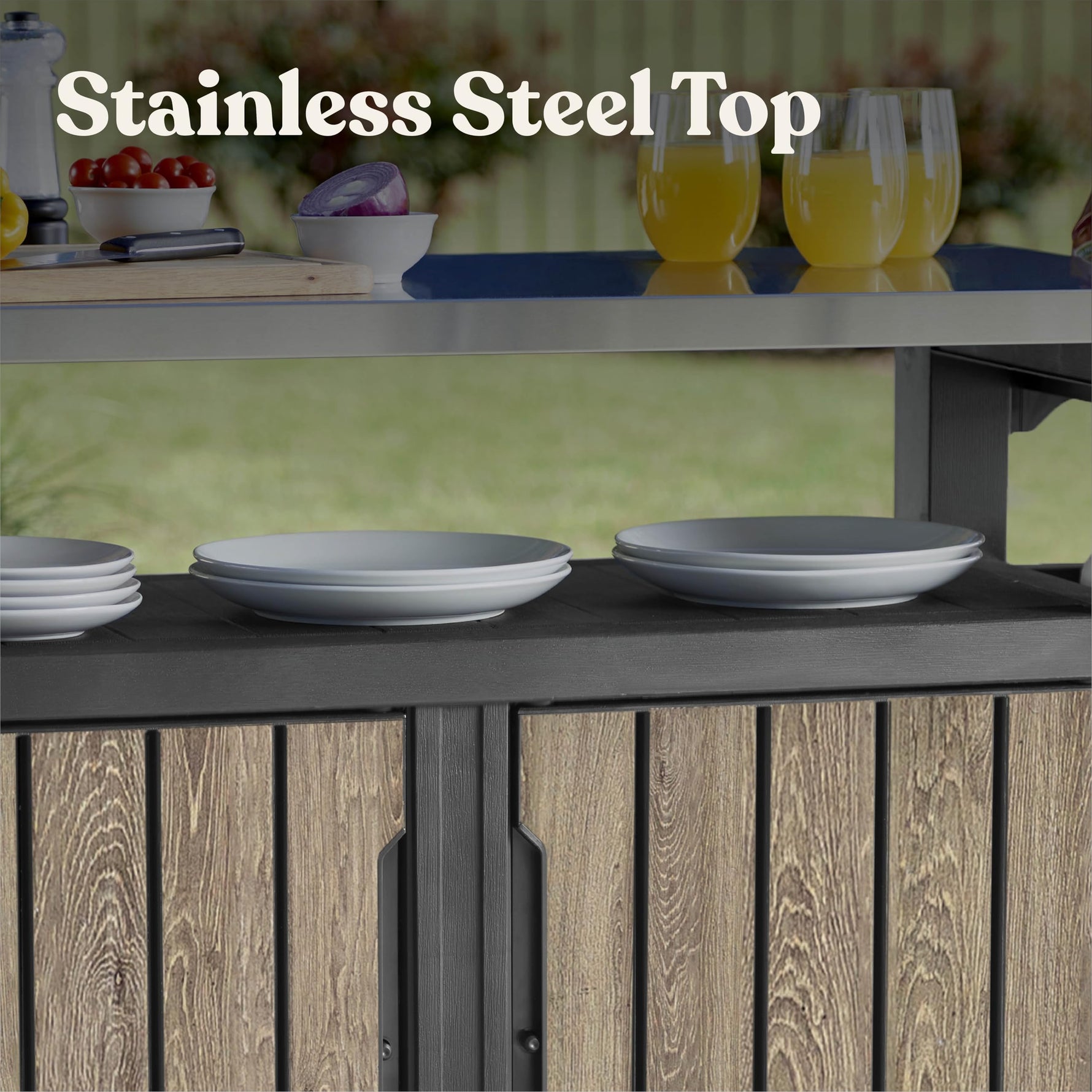 Keter Unity XL Portable Outdoor Table with Stainless Steel Top for Kitchen Prep and Outdoor Storage Cabinet for Grilling Accessories, Dark Grey