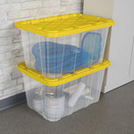 Sterilite Industrial Storage Tote with Lids for Garage, 27 Gallon, 4-Pack | Heavy-Duty and Stackable Utility Box Containers for Home, Office, and Basement Organization, Black/Yellow