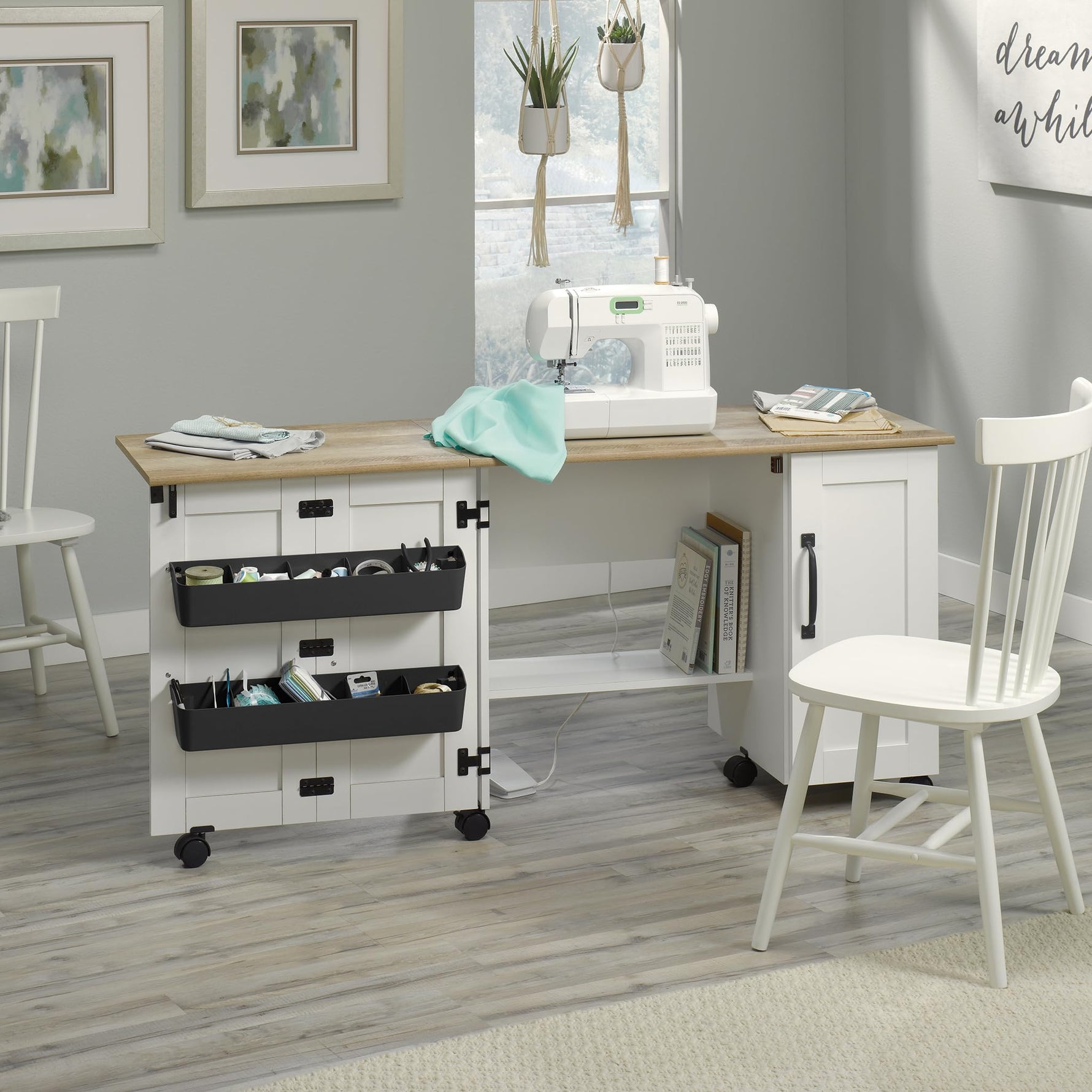 Sauder Miscellaneous Storage Easy Rolling Sewing and Craft Table/Cart/ Pantry cabinets, Cinnamon Cherry finish