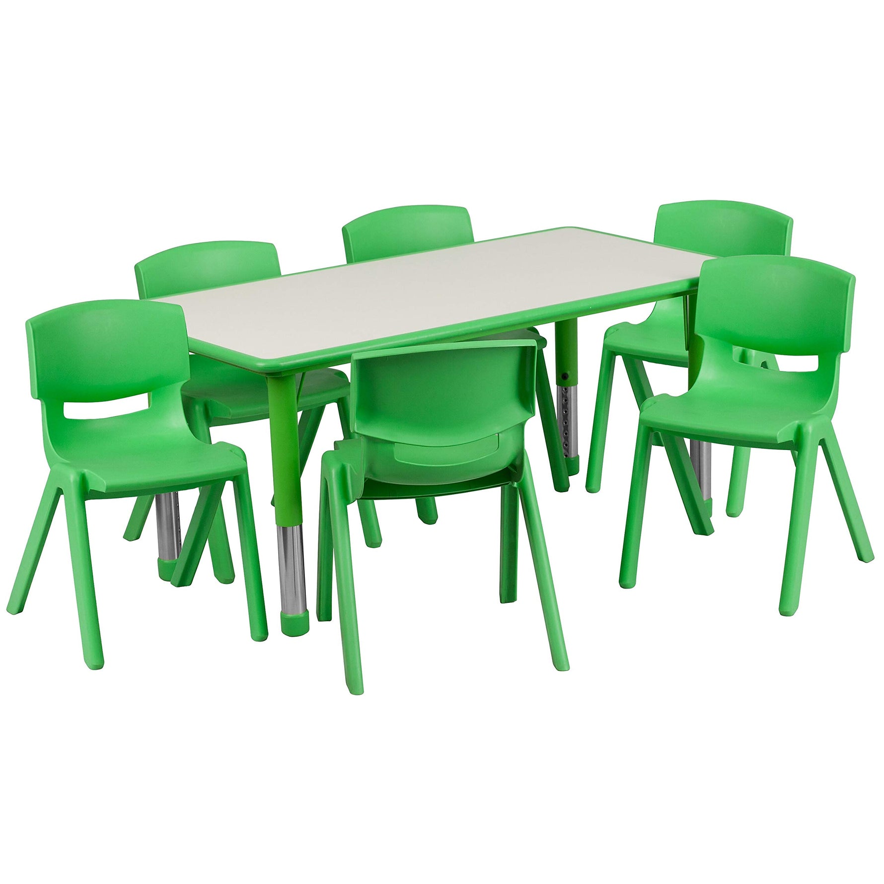 Flash Furniture Emmy Adjustable Classroom Activity Table with 6 Stackable Chairs, Plastic Activity Table for Kids, 23.625" W x 47.25" L, Blue/Gray