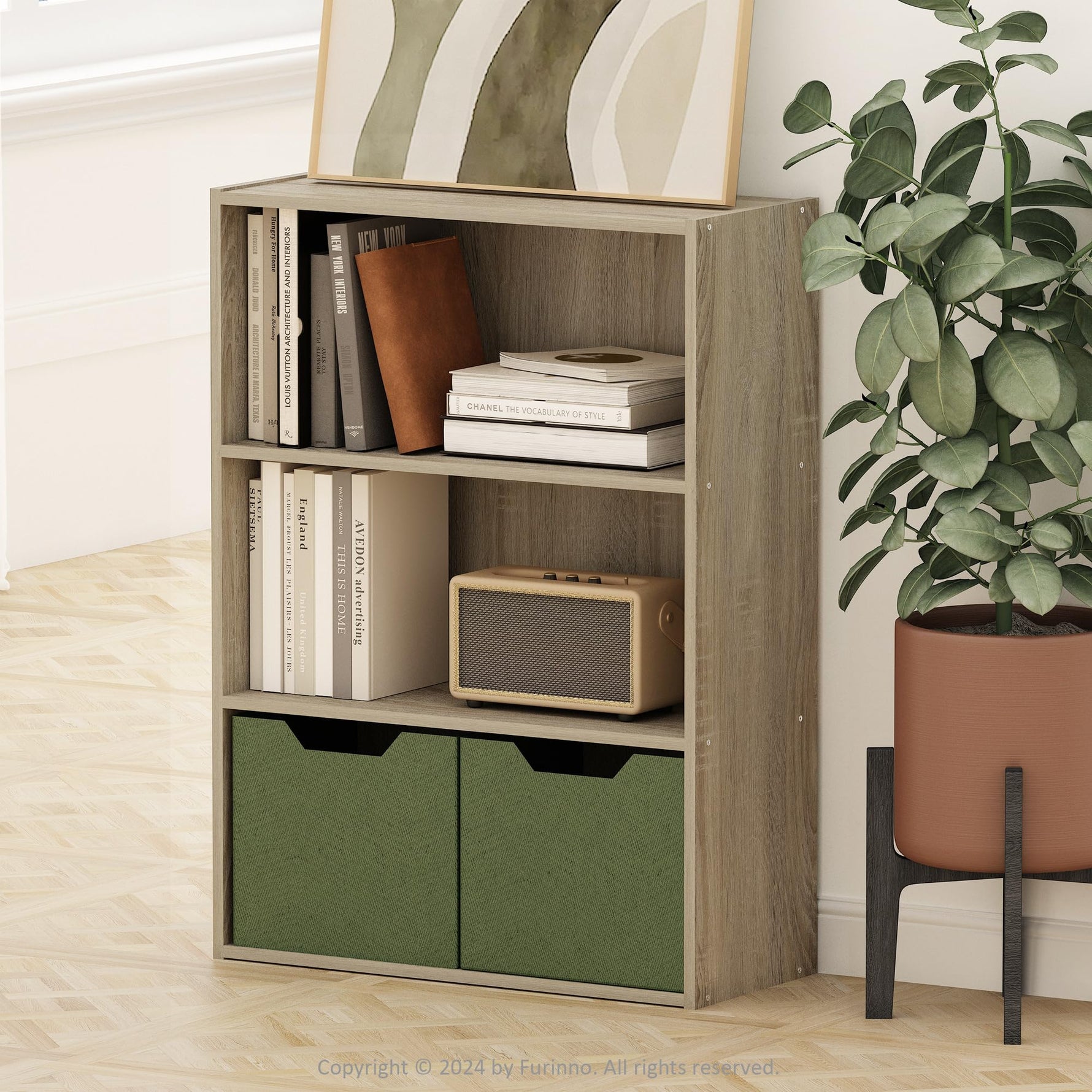 Furinno PASIR Book Shelf, 3-Tier Bookshelf, Storage Shelves Bookcase, 9.7 x 23.7 x 31.5, for Living Room, Bedroom, Home Office, Plain White