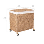 Seville Classics Premium Natural Handwoven Portable Laundry Bin Basket with Carrying Handles, Household Storage for Clothes, Linens, Sheets, Natural Water Hyacinth and Gray Rope, 3 Piece Set