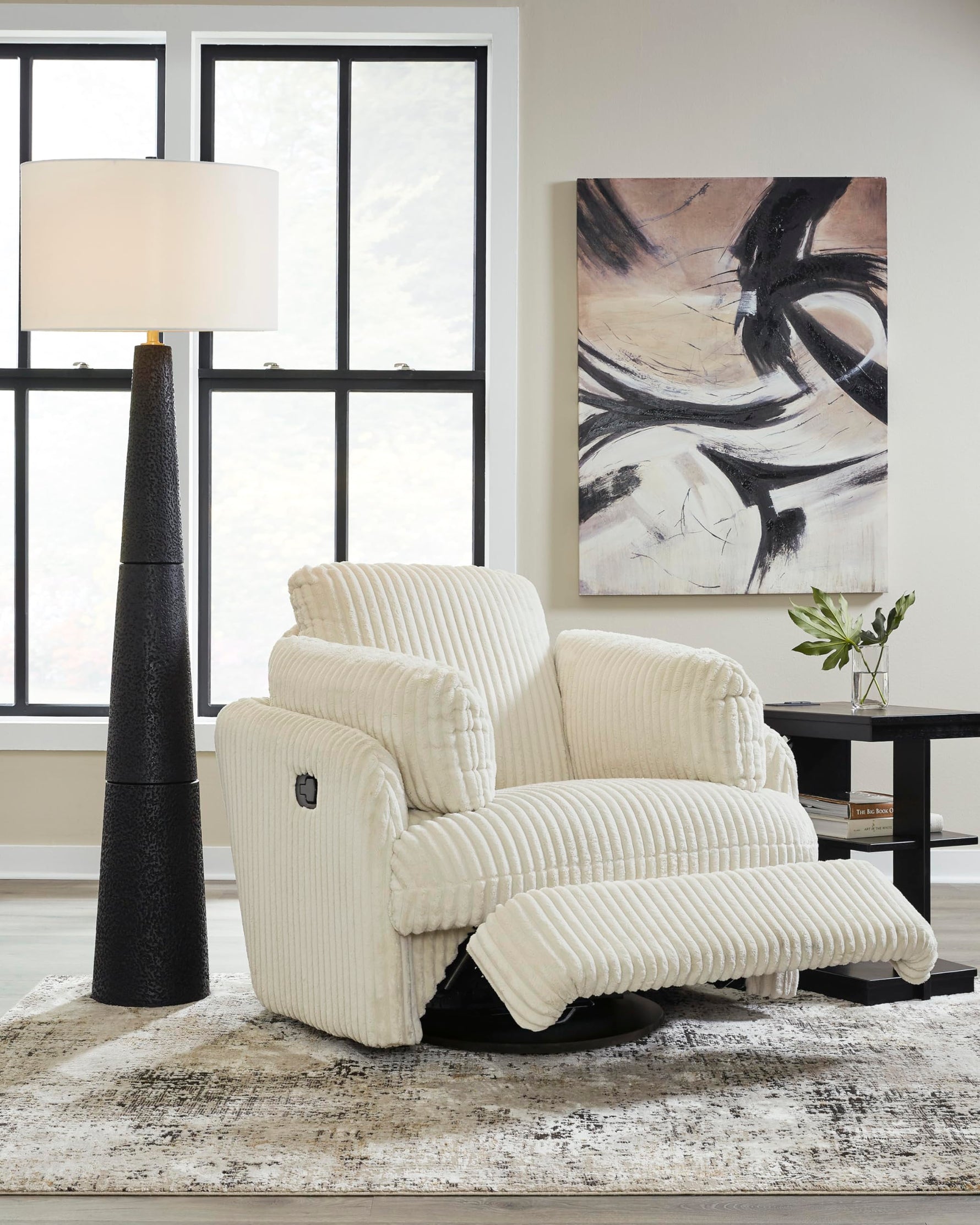 Signature Design by Ashley Tie-Breaker Swivel Glider Recliner, 2 Bolster Pillows, Hidden Storage, Fabric Upholstery, 41.38" W x 40.25" D x 39.75" H, Light Gray