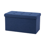 Seville Classics Cushioned Fabric Ottoman Hidden Storage Chest Footrest Chair, Padded Seat for Bedroom, Dorm, Loft, Living Room, Entryway, Hallway, Blue Velvet, 30" Bench