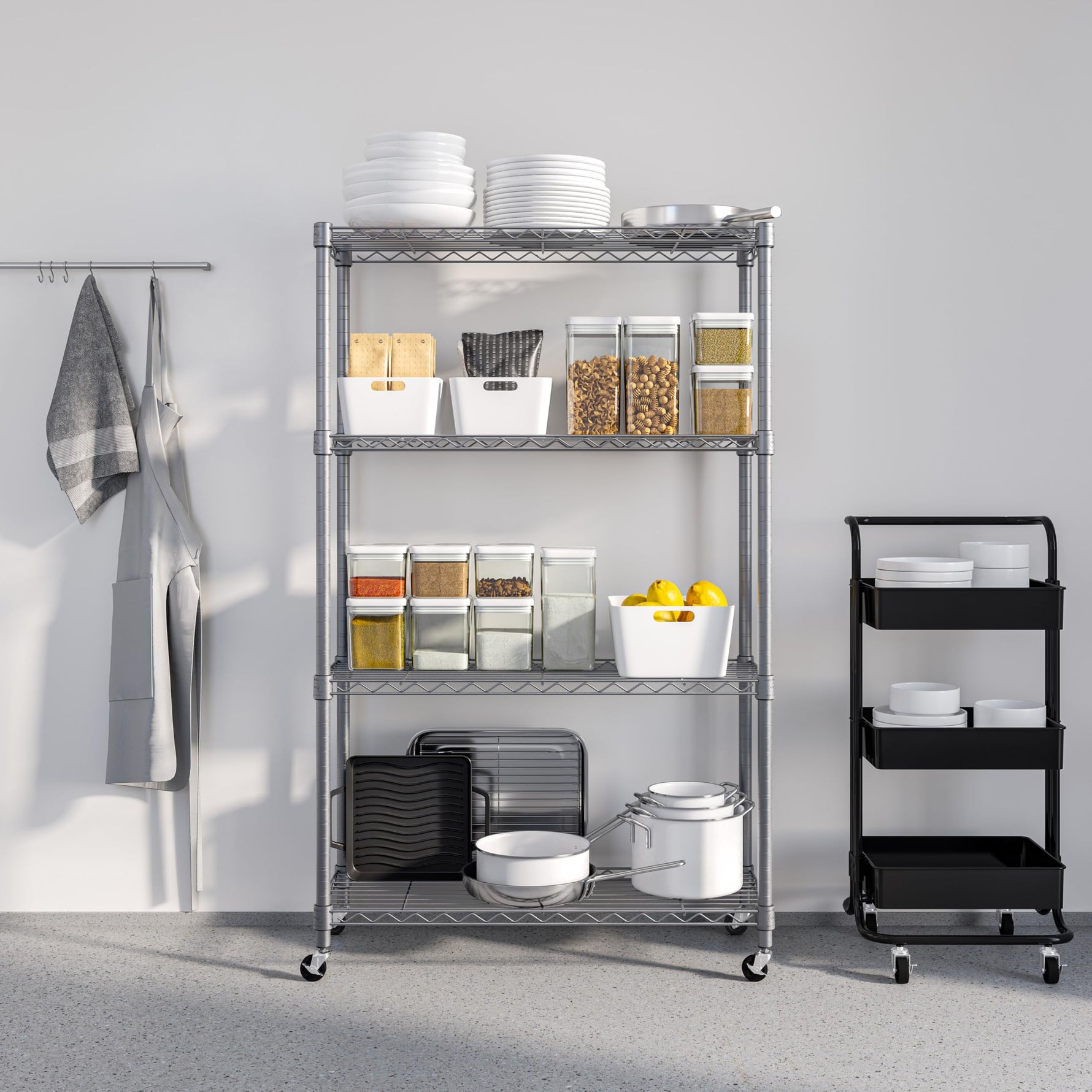 5-Tier Steel Wire Shelving, 30"W x 14"D x 61.5"H | Durable solid steel wire storage rack with adjustable shelves featuring 300 pounds per shelf weight capacity for home use