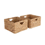 Seville Classics Premium Natural Handwoven Portable Laundry Bin Basket with Carrying Handles, Household Storage for Clothes, Linens, Sheets, Natural Water Hyacinth and Gray Rope, 3 Piece Set