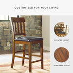 Signature Design by Ashley Haddigan Upholstered Barstool, 2 Count, Slat Back Design, Cushioned Seat, Wood, 25.5" H, Dark Brown