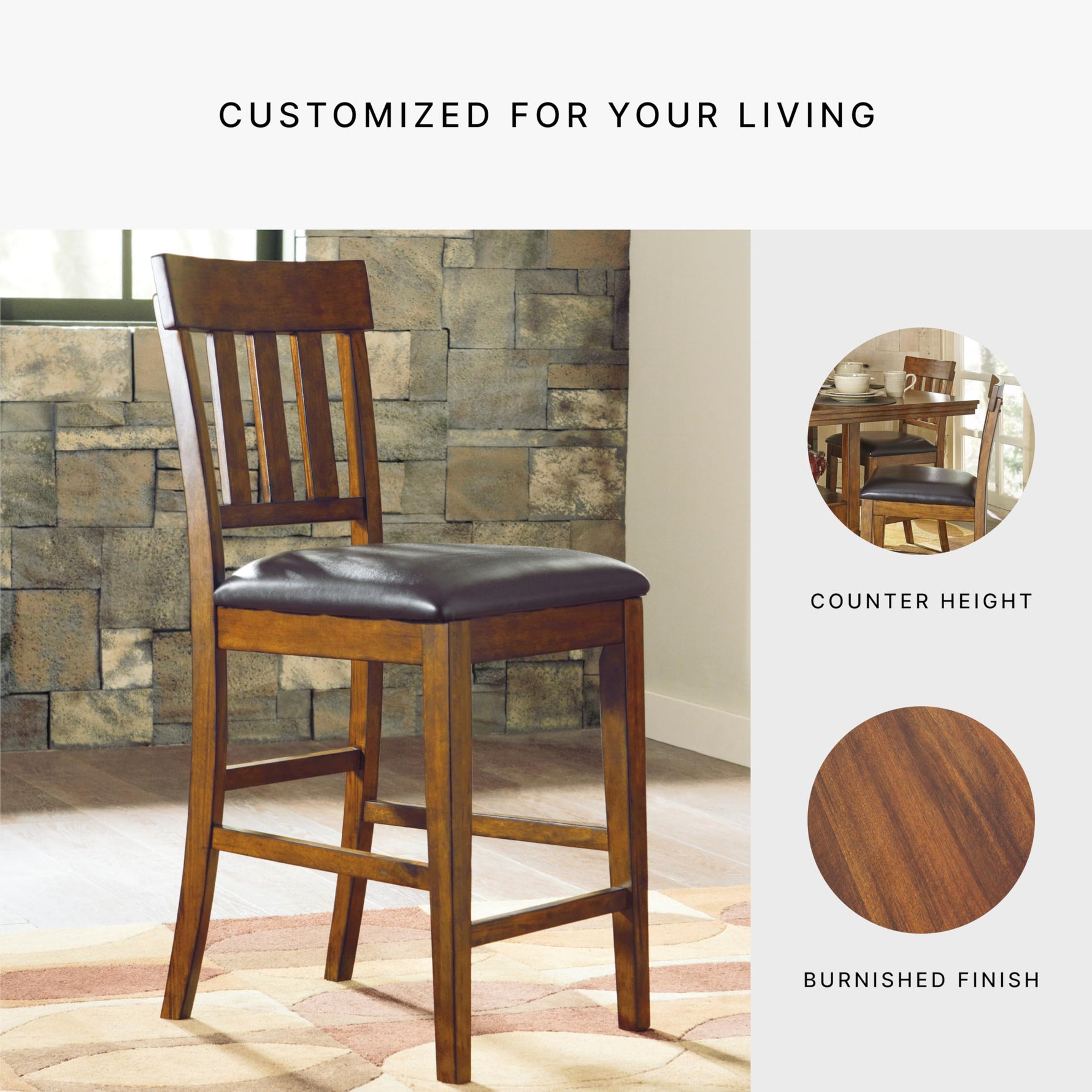Signature Design by Ashley Haddigan Upholstered Barstool, 2 Count, Slat Back Design, Cushioned Seat, Wood, 25.5" H, Dark Brown