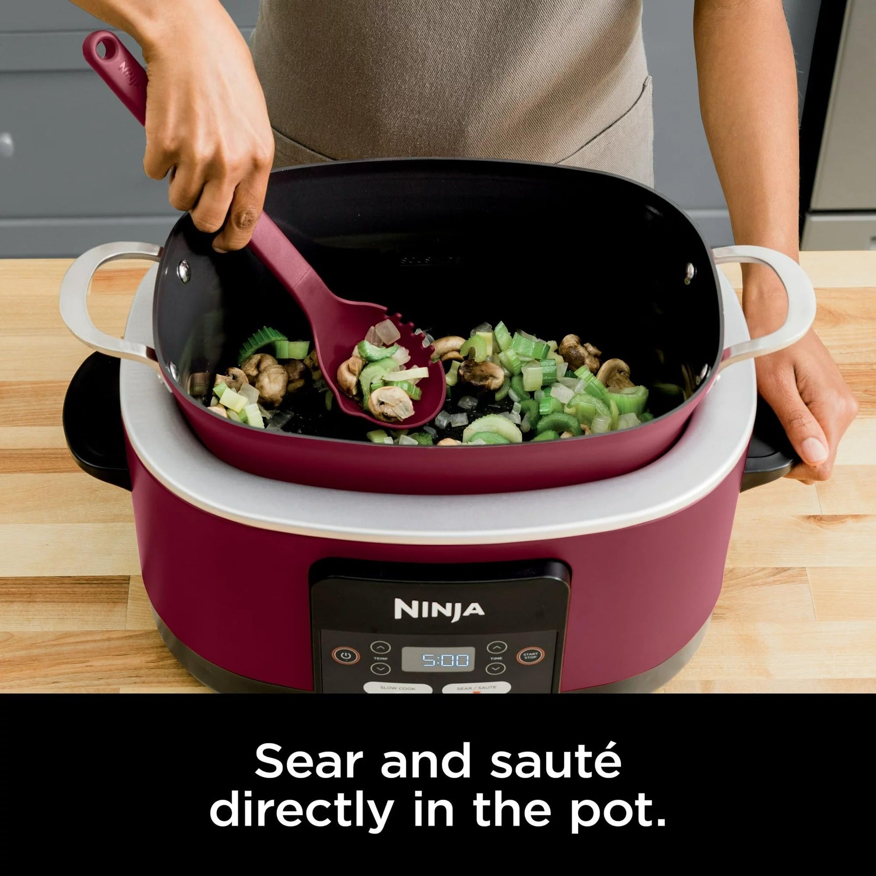 Ninja MC1000 Foodi PossibleCooker 8.5 Quart Multi-Cooker,with 4-in-1 Slow Cooker,Dutch Oven & More,Glass Lid & Integrated Spoon,Nonstick,Oven Safe Pot to 500°F,Cherry Tarte (Renewed)