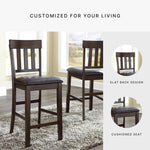 Signature Design by Ashley Haddigan Upholstered Barstool, 2 Count, Slat Back Design, Cushioned Seat, Wood, 25.5" H, Dark Brown