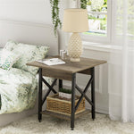 GreenForest End Table 24 inch for Living Room, Large Square Side Tables with X-Frame, Tall Industrial Bedside Nightstand with 2-Tier Storage, Rustic Walnut