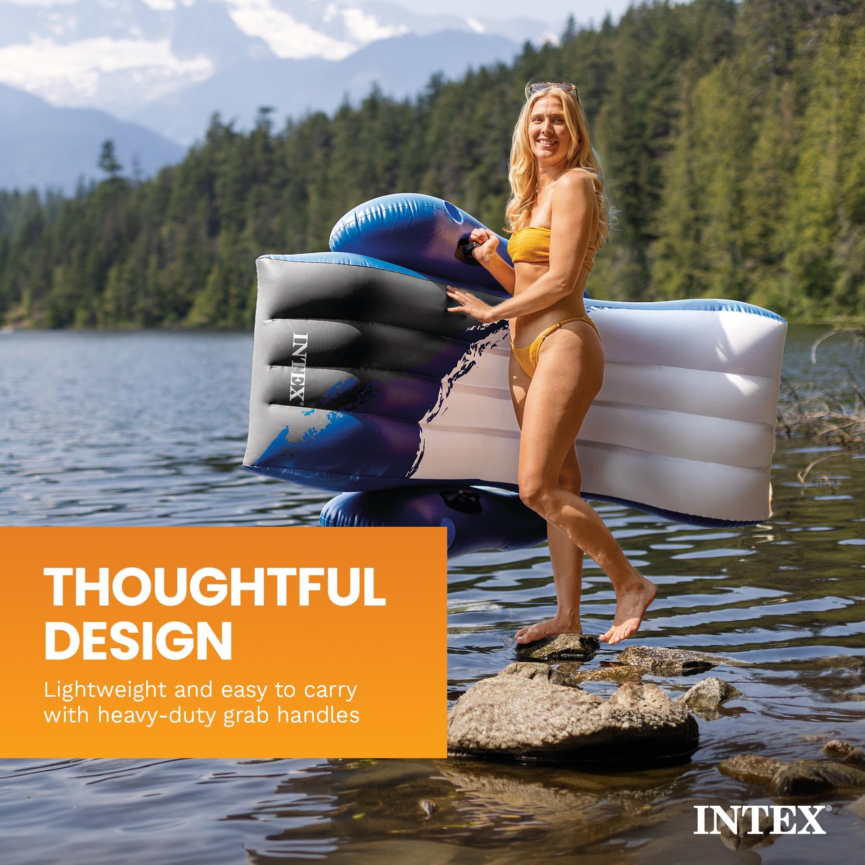Intex Inflatable Lounge Pool Recliner Lounger Chair with Cup Holders - Heavy-Duty Float Raft for Adults, 220 Lb Capacity Large Floating Tanning Chair