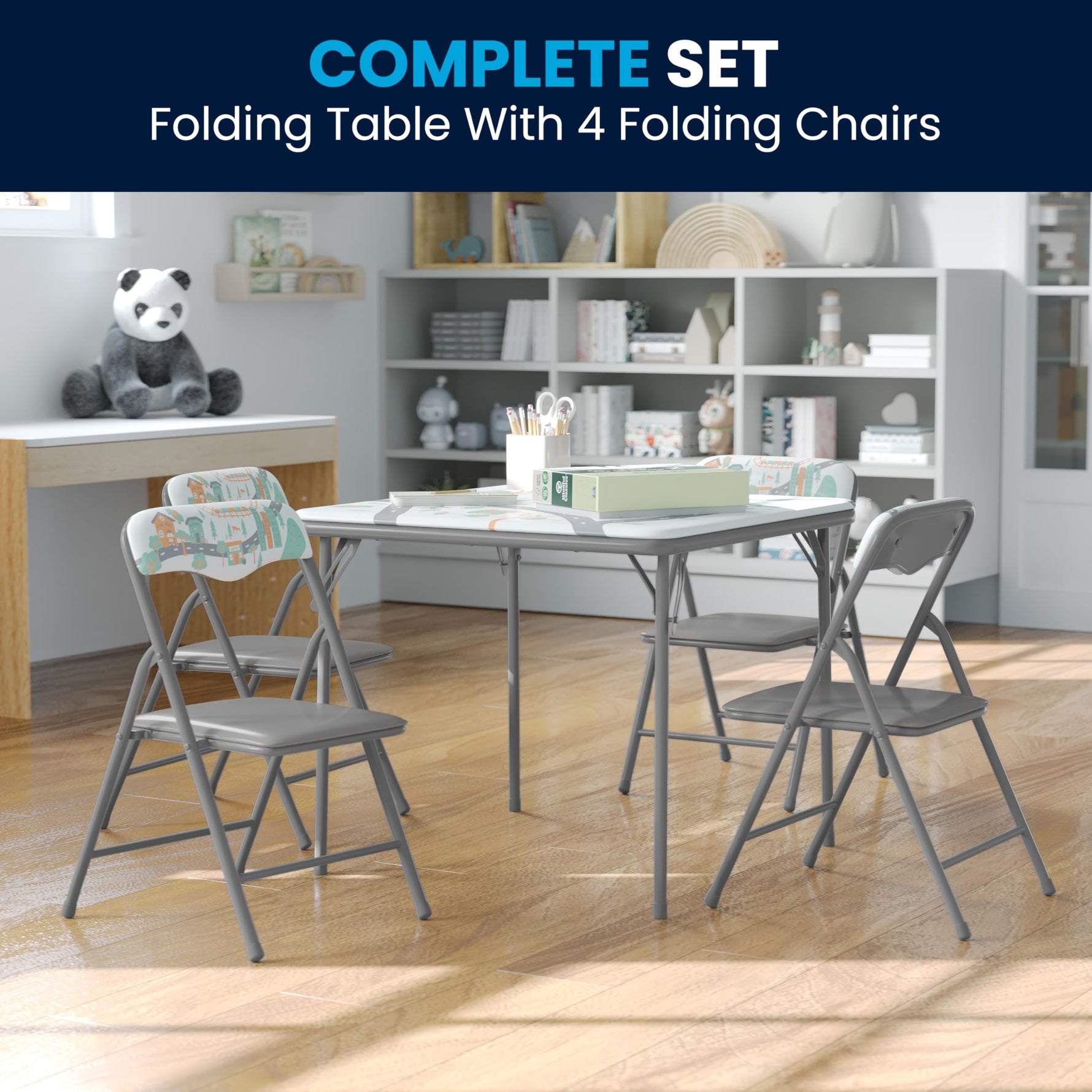 Flash Furniture Mindy Kids 5-Piece set Folding Square Table and Chairs Set for Daycare and Classrooms, Children's Activity Table and Chairs Set, Multicolor