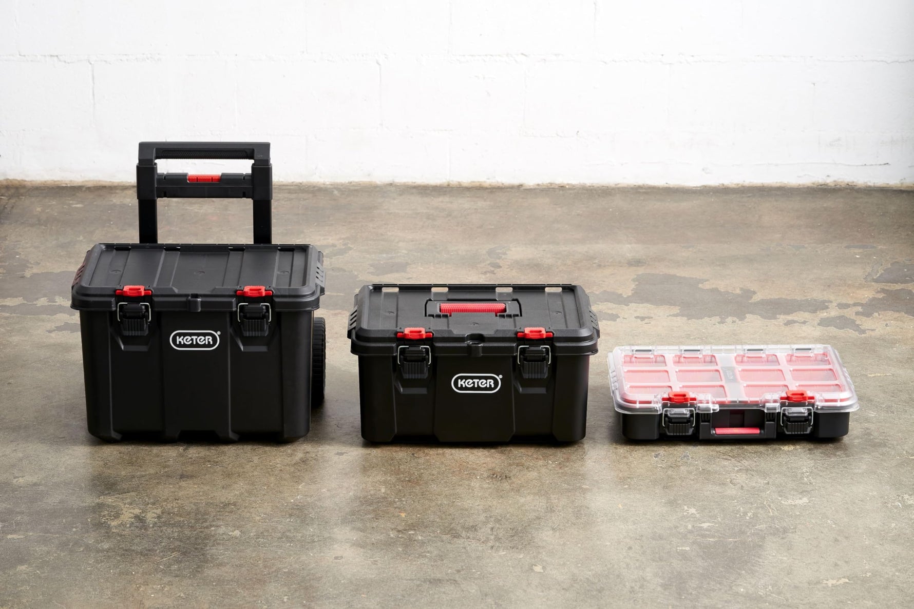 Keter Stack-n-Roll 3-Piece Rolling Tool Storage System – Includes Dolly, Tool Box & Deep Power Tool Case | Modular Mobile Tool Organizer | Stackable Design for Garage, Jobsite & Workshop