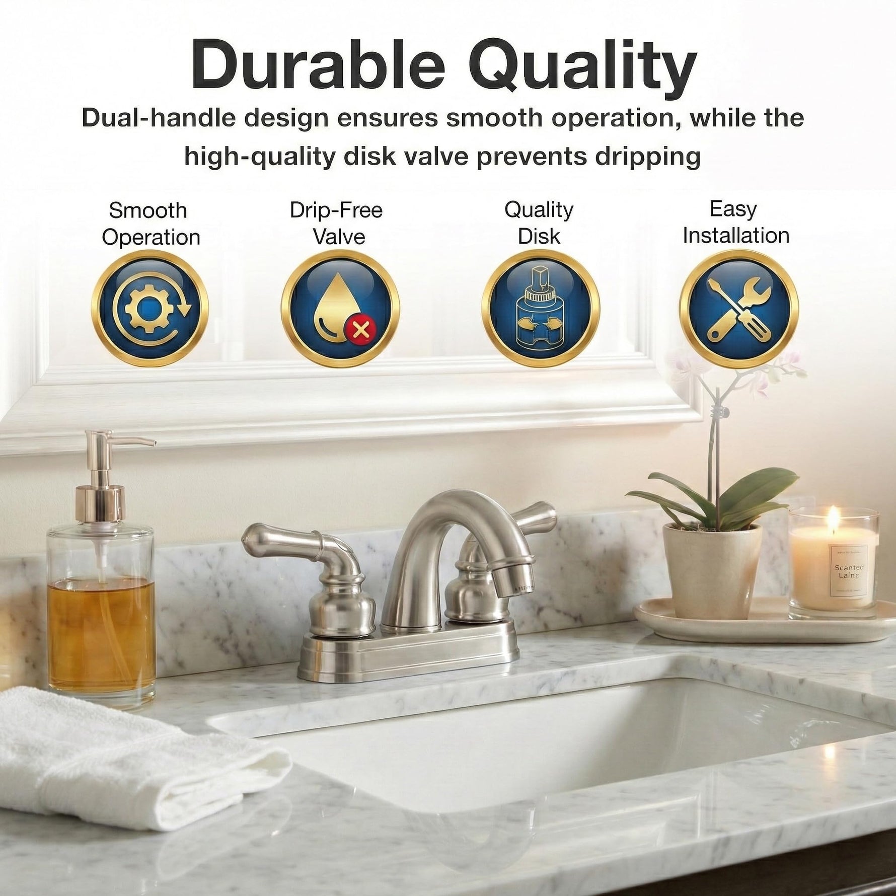 Dura Faucet DF-PL620C-SN RV Bathroom Sink Faucet - Smooth Turning 2-Lever (Brushed Satin Nickel)